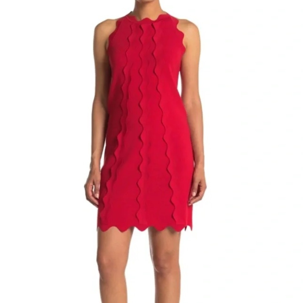 Ted Baker London Rianori Red Scallop-Trim Sleeveless Shift Knit Dress 4 (10 US)